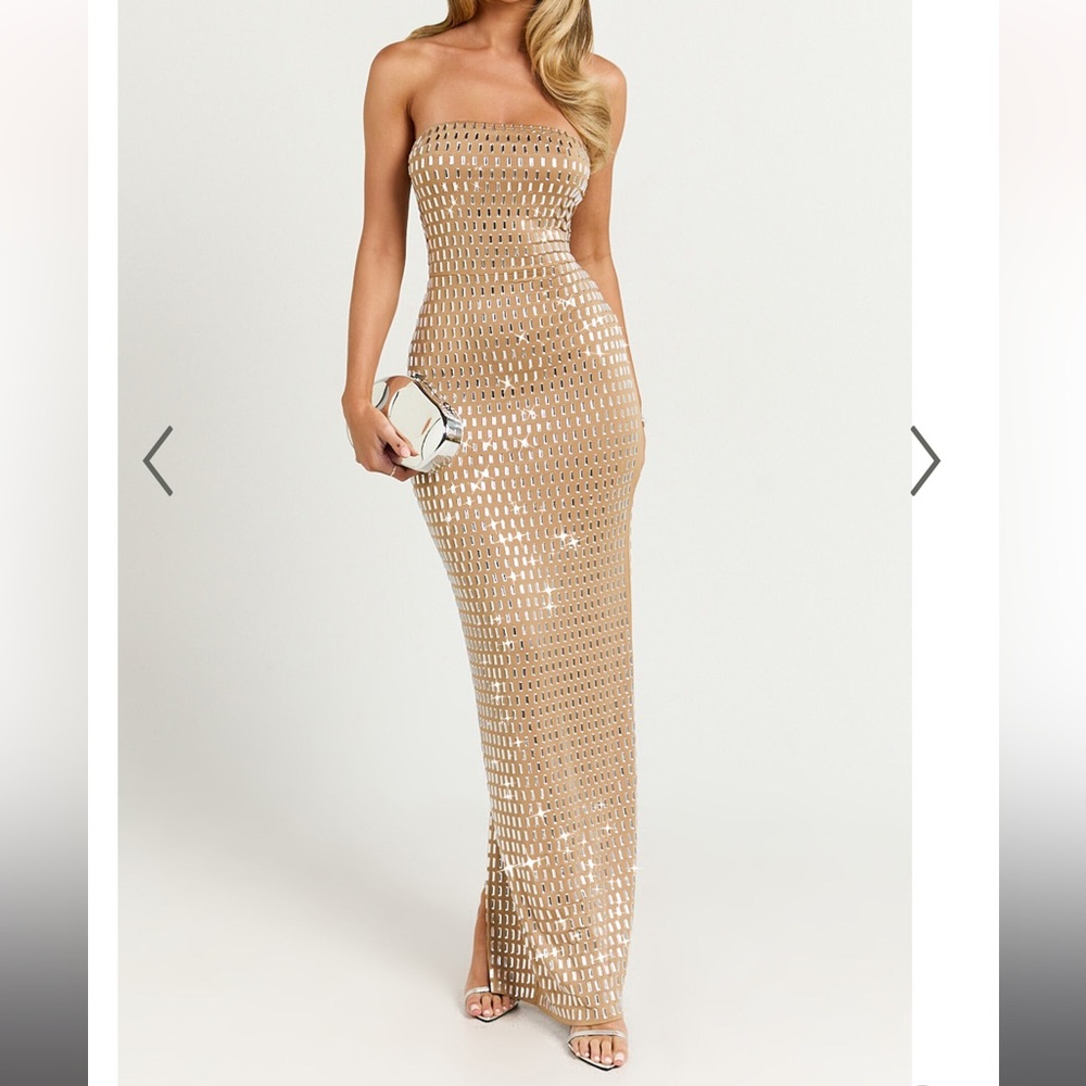 JOYCE MAXI DRESS - HEAT PRESS STRAPLESS DRESS IN NUDE